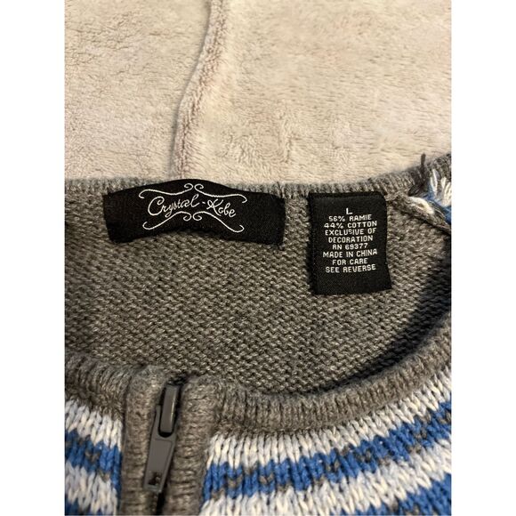 Vintage Fair Isle Snowmen Zip up Gray/Blue LARGE - Picture 8 of 8